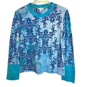 Sundance Thermal Long Sleeve Top Paisley Sz Pl Large Blue Green Pullover Floral